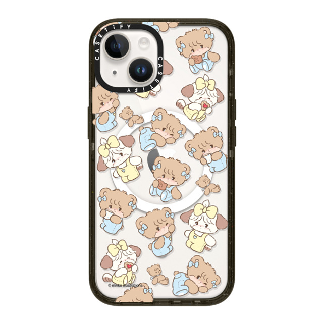 mikko illustrations x CASETiFY iPhone 14 ケース ブラック インパクトケース MagSafe対応 souffle & latte pattern