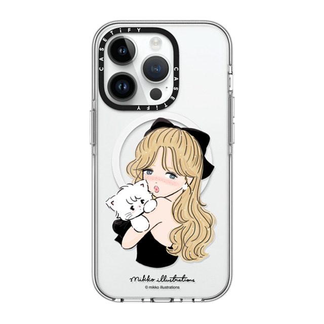 mikko illustrations x CASETiFY iPhone 14 Pro ケース クリア クリア ケース MagSafe対応 girl & mousse (black)