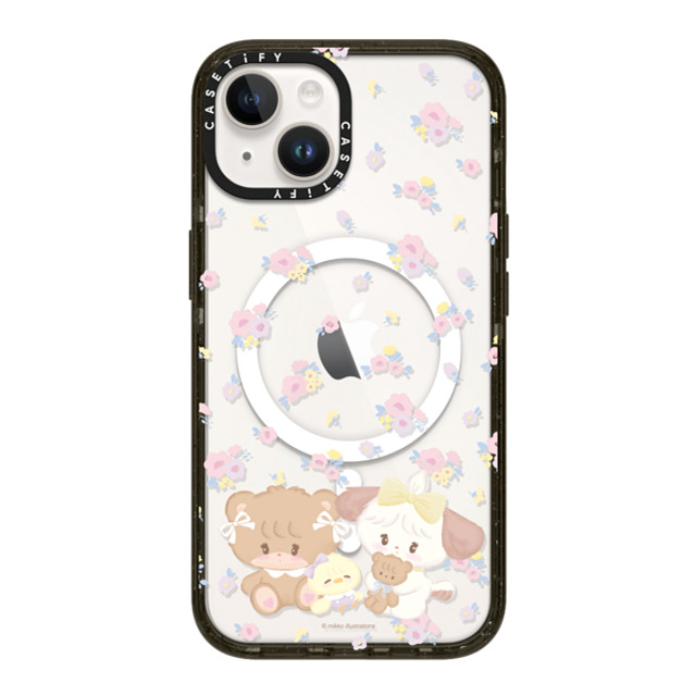 mikko illustrations x CASETiFY iPhone 14 ケース ブラック インパクトケース MagSafe対応 latte & souffle flower