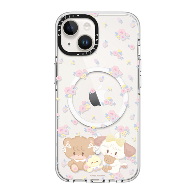 mikko illustrations x CASETiFY iPhone 14 ケース クリア クリア ケース MagSafe対応 latte & souffle flower