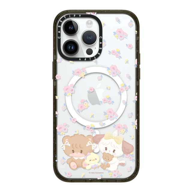 mikko illustrations x CASETiFY iPhone 14 Pro Max ケース ブラック インパクトケース MagSafe対応 latte & souffle flower