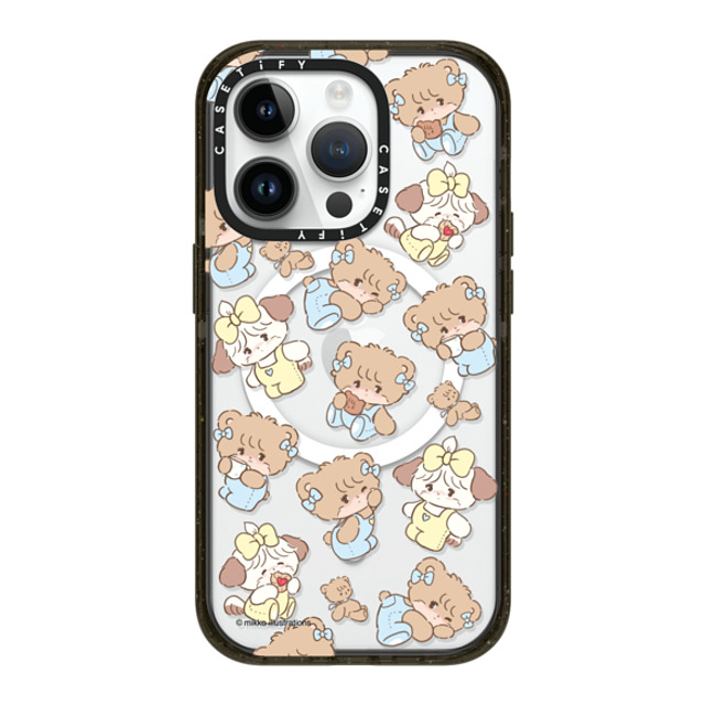 mikko illustrations x CASETiFY iPhone 14 Pro ケース ブラック インパクトケース MagSafe対応 souffle & latte pattern