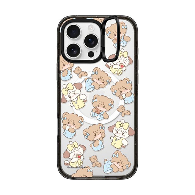 mikko illustrations x CASETiFY iPhone 16 Pro Max ケース ブラック インパクトリングスタンドケース MagSafe対応 souffle & latte pattern