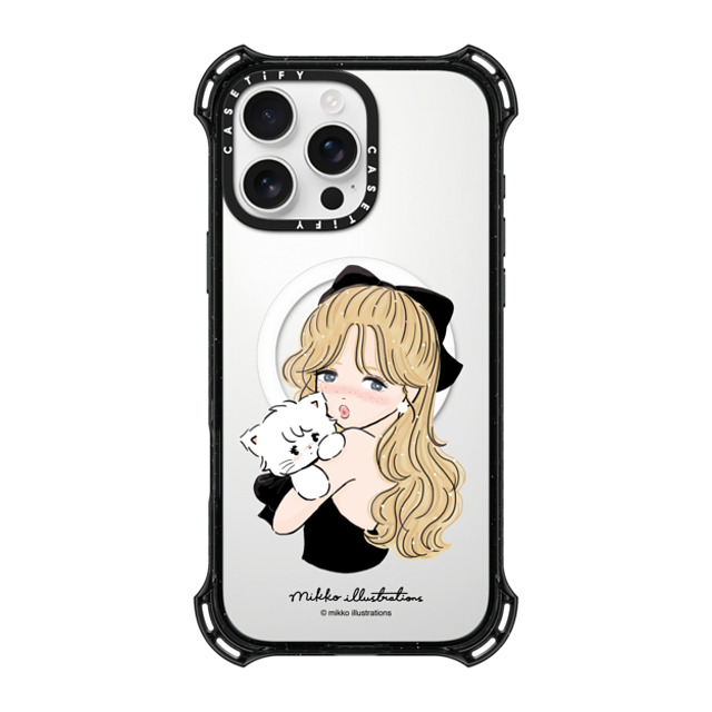 mikko illustrations x CASETiFY iPhone 16 Pro Max ケース ブラック バウンスケース girl & mousse (black)