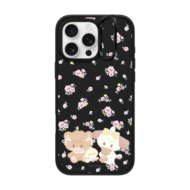 mikko illustrations x CASETiFY iPhone 16 Pro Max ケース マットブラック インパクトリングスタンドケース MagSafe対応 latte & souffle flower