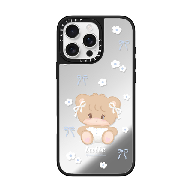 mikko illustrations x CASETiFY iPhone 16 Pro Max ケース Silver on Black ミラーケース MagSafe対応 latte ribbon