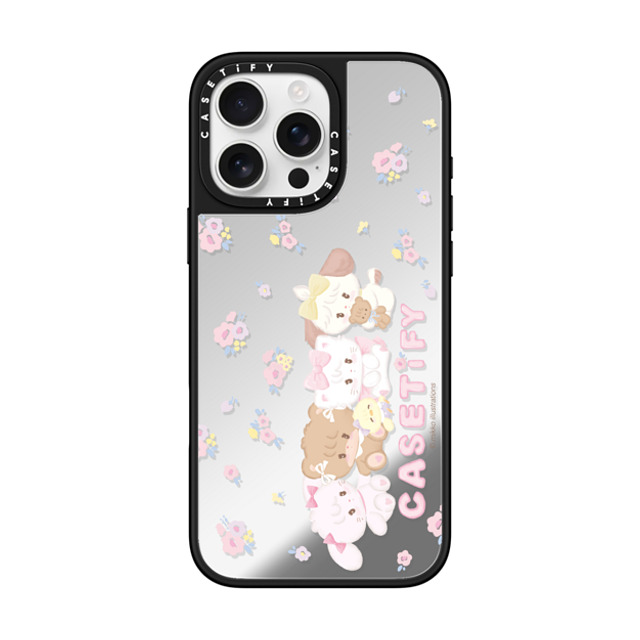 mikko illustrations x CASETiFY iPhone 16 Pro Max ケース Silver on Black ミラーケース MagSafe対応 花