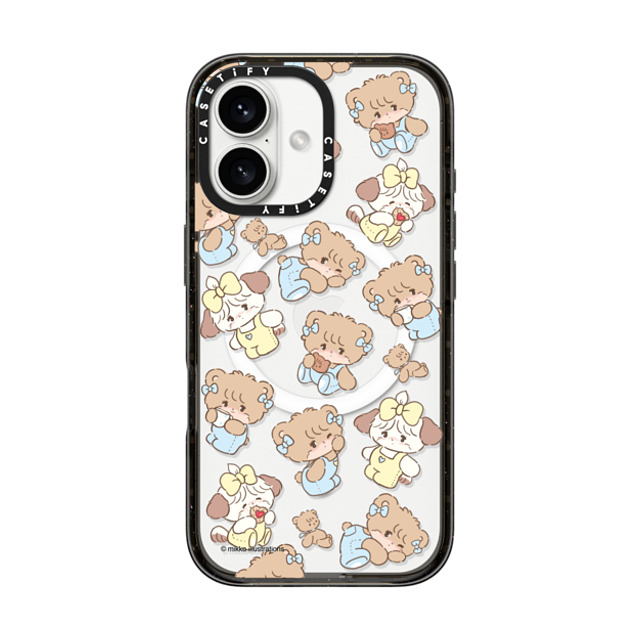 mikko illustrations x CASETiFY iPhone 16 ケース ブラック インパクトケース MagSafe対応 souffle & latte pattern