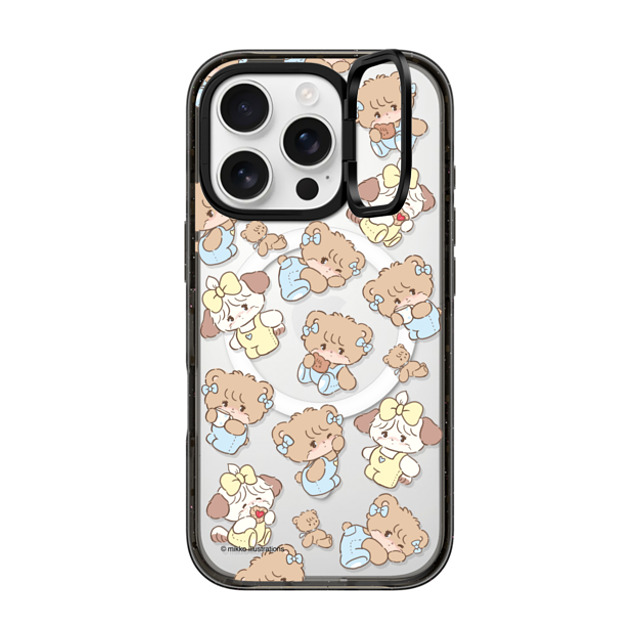 mikko illustrations x CASETiFY iPhone 16 Pro ケース ブラック インパクトリングスタンドケース MagSafe対応 souffle & latte pattern