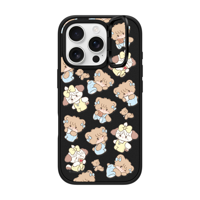 mikko illustrations x CASETiFY iPhone 16 Pro ケース マットブラック インパクトリングスタンドケース MagSafe対応 souffle & latte pattern