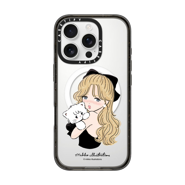 mikko illustrations x CASETiFY iPhone 16 Pro ケース ブラック インパクトケース MagSafe対応 girl & mousse (black)