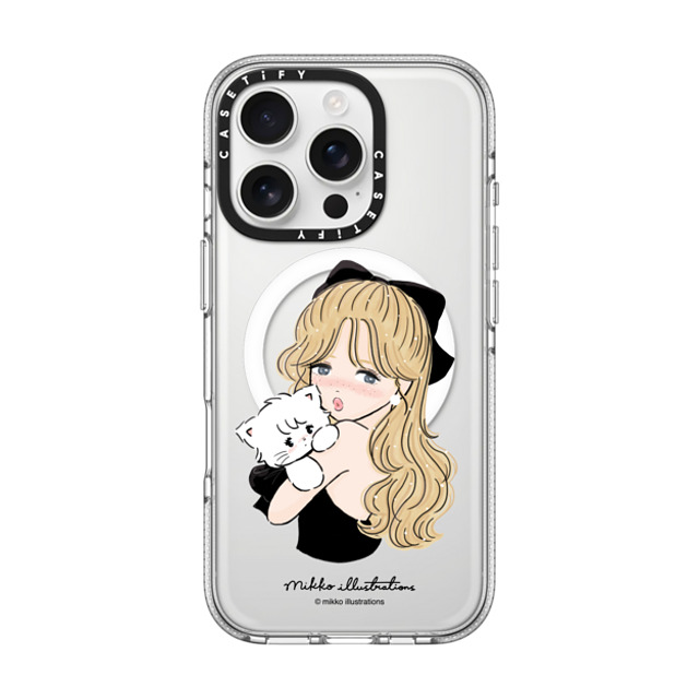 mikko illustrations x CASETiFY iPhone 16 Pro ケース クリア クリア ケース MagSafe対応 girl & mousse (black)