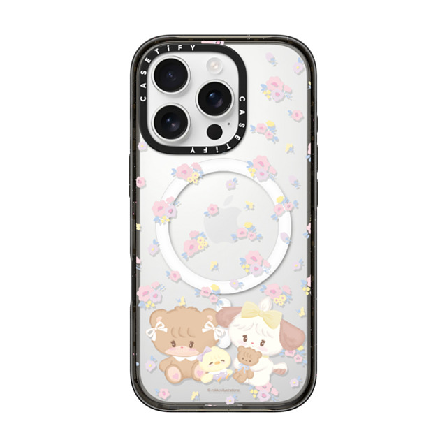 mikko illustrations x CASETiFY iPhone 16 Pro ケース ブラック インパクトケース MagSafe対応 latte & souffle flower