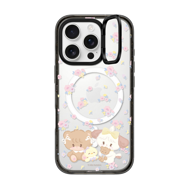 mikko illustrations x CASETiFY iPhone 16 Pro ケース ブラック インパクトリングスタンドケース MagSafe対応 latte & souffle flower