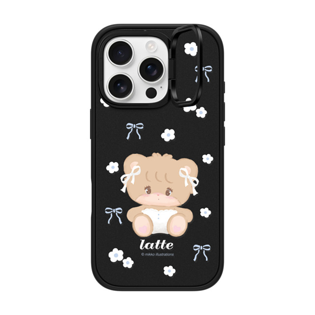 mikko illustrations x CASETiFY iPhone 16 Pro ケース マットブラック インパクトリングスタンドケース MagSafe対応 latte ribbon