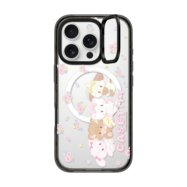 mikko illustrations x CASETiFY iPhone 16 Pro ケース ブラック インパクトリングスタンドケース MagSafe対応 花