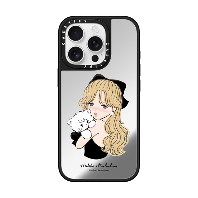 mikko illustrations x CASETiFY iPhone 16 Pro ケース Silver on Black ミラーケース MagSafe対応 girl & mousse (black)