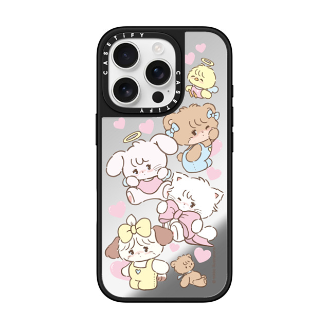 mikko illustrations x CASETiFY iPhone 16 Pro ケース Silver on Black ミラーケース MagSafe対応 mikko characters