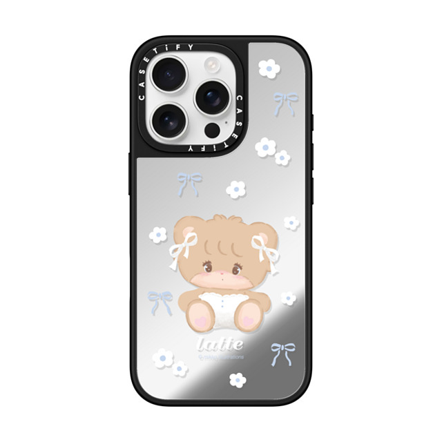 mikko illustrations x CASETiFY iPhone 16 Pro ケース Silver on Black ミラーケース MagSafe対応 latte ribbon