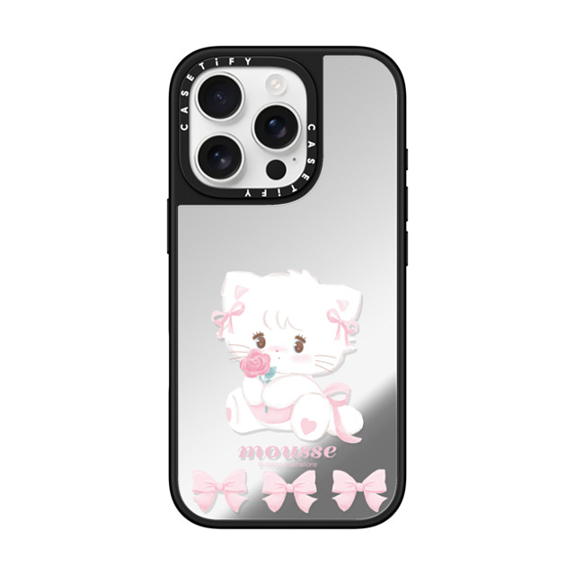 mikko illustrations x CASETiFY iPhone 16 Pro ケース Silver on Black ミラーケース MagSafe対応 mousse ribbon