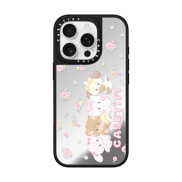 mikko illustrations x CASETiFY iPhone 16 Pro ケース Silver on Black ミラーケース MagSafe対応 花