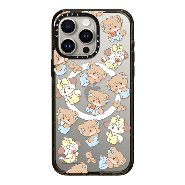 mikko illustrations x CASETiFY iPhone 15 Pro Max ケース ブラック インパクトケース MagSafe対応 souffle & latte pattern