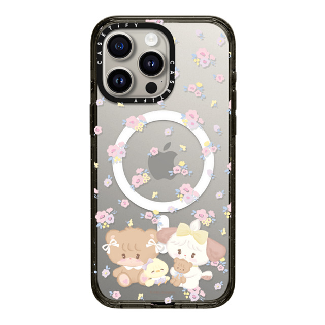 mikko illustrations x CASETiFY iPhone 15 Pro Max ケース ブラック インパクトケース MagSafe対応 latte & souffle flower