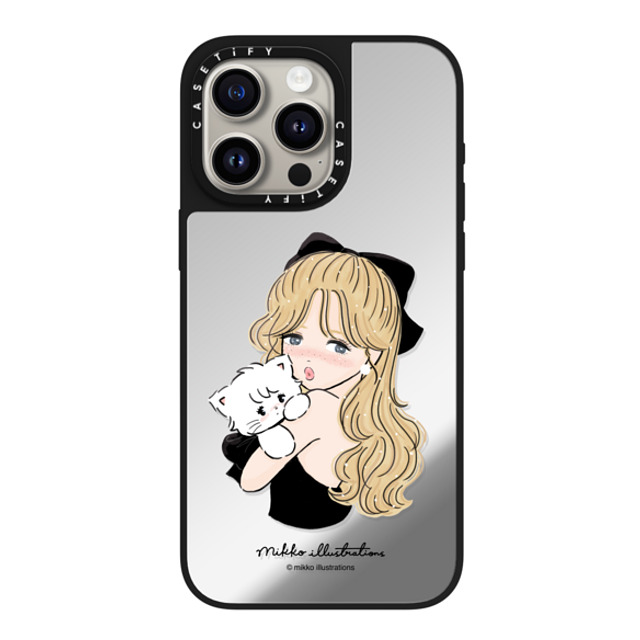 mikko illustrations x CASETiFY iPhone 15 Pro Max ケース Silver on Black ミラーケース MagSafe対応 girl & mousse (black)