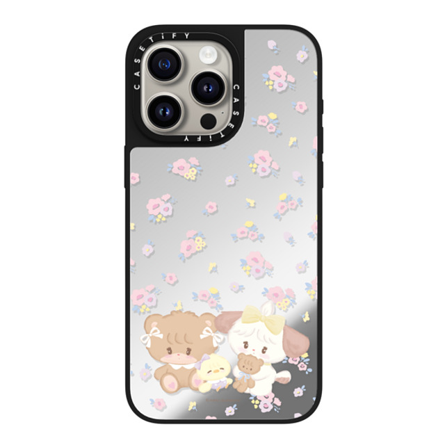 mikko illustrations x CASETiFY iPhone 15 Pro Max ケース Silver on Black ミラーケース MagSafe対応 latte & souffle flower