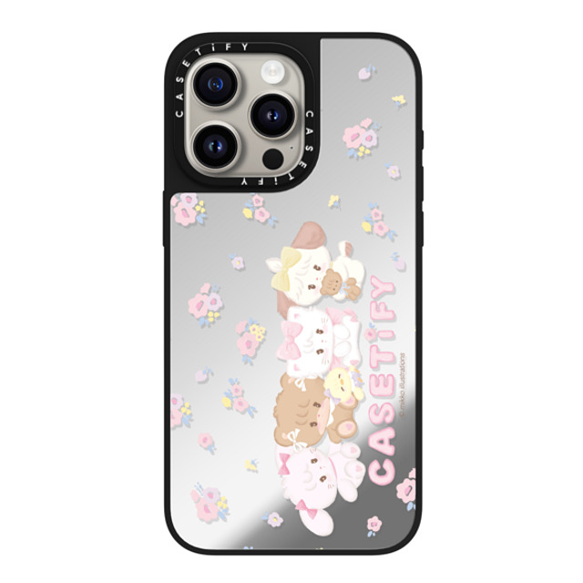 mikko illustrations x CASETiFY iPhone 15 Pro Max ケース Silver on Black ミラーケース MagSafe対応 花