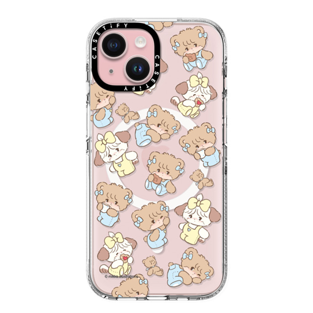 mikko illustrations x CASETiFY iPhone 15 ケース クリア クリア ケース MagSafe対応 souffle & latte pattern