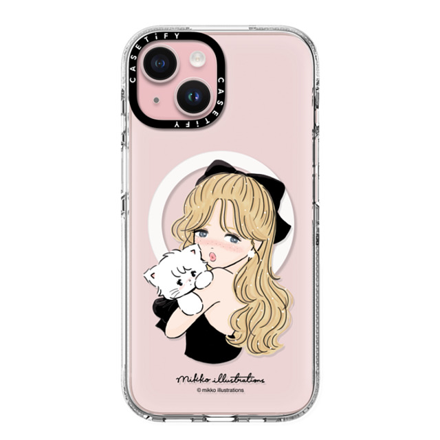 mikko illustrations x CASETiFY iPhone 15 ケース クリア クリア ケース MagSafe対応 girl & mousse (black)