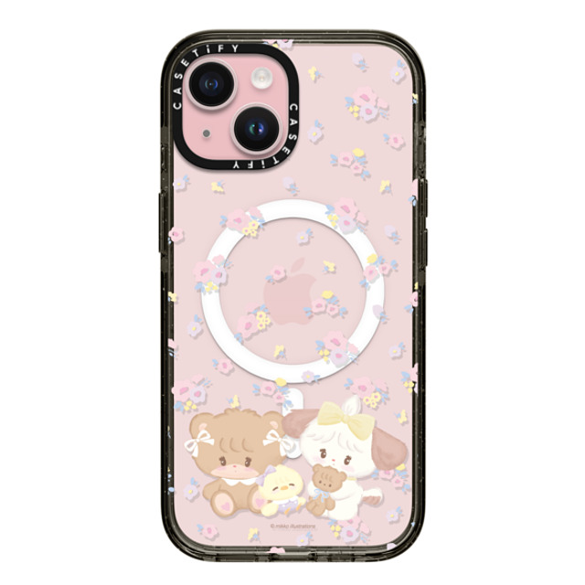 mikko illustrations x CASETiFY iPhone 15 ケース ブラック インパクトケース MagSafe対応 latte & souffle flower