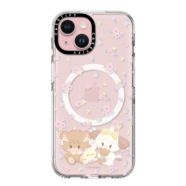 mikko illustrations x CASETiFY iPhone 15 ケース クリア クリア ケース MagSafe対応 latte & souffle flower