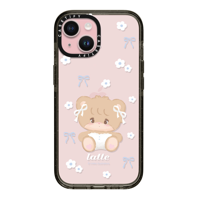 mikko illustrations x CASETiFY iPhone 15 ケース ブラック インパクトケース latte ribbon