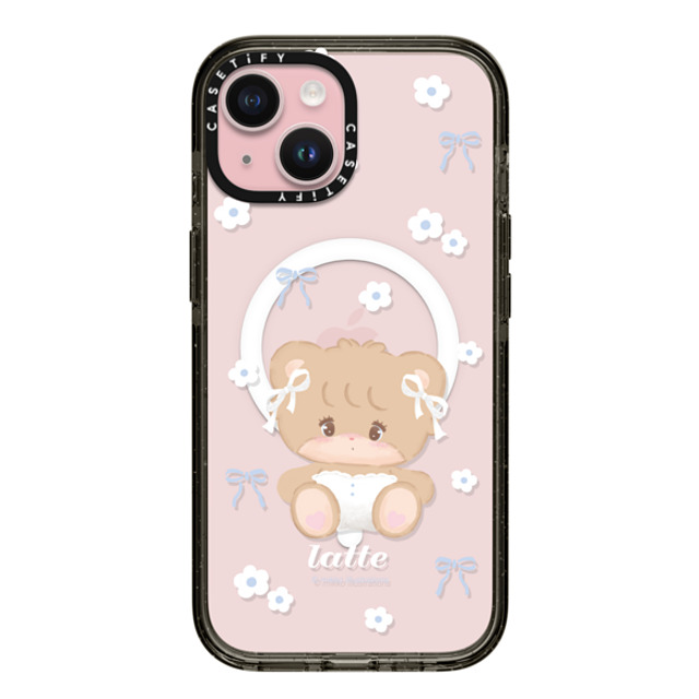 mikko illustrations x CASETiFY iPhone 15 ケース ブラック インパクトケース MagSafe対応 latte ribbon