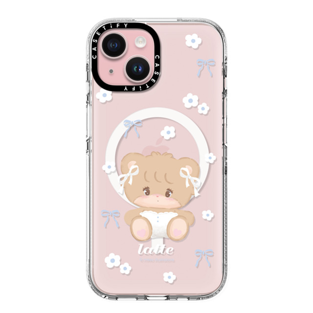 mikko illustrations x CASETiFY iPhone 15 ケース クリア クリア ケース MagSafe対応 latte ribbon