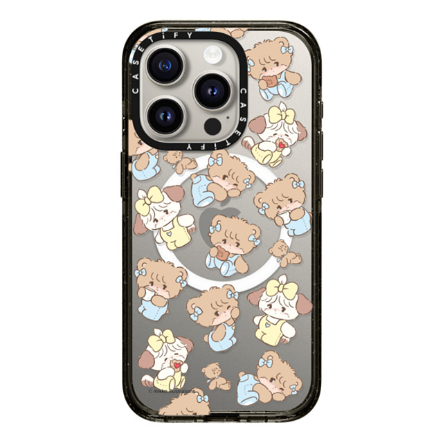 mikko illustrations x CASETiFY iPhone 15 Pro ケース ブラック インパクトケース MagSafe対応 souffle & latte pattern