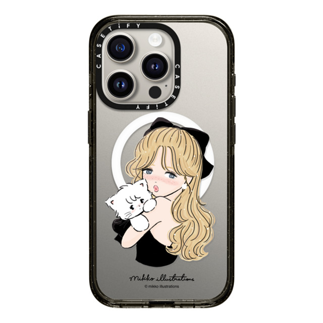 mikko illustrations x CASETiFY iPhone 15 Pro ケース ブラック インパクトケース MagSafe対応 girl & mousse (black)