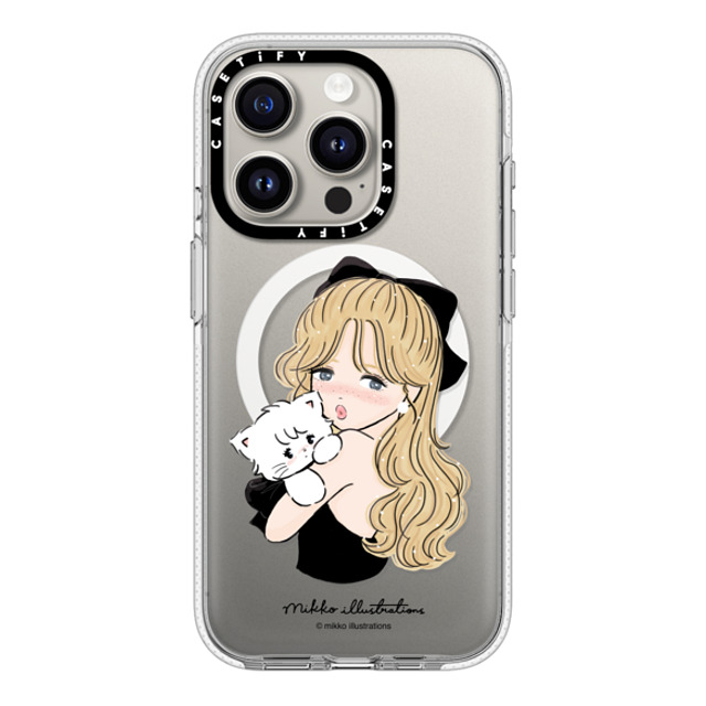 mikko illustrations x CASETiFY iPhone 15 Pro ケース クリア クリア ケース MagSafe対応 girl & mousse (black)