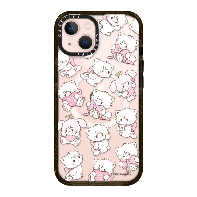 mikko illustrations x CASETiFY iPhone 13 ケース ブラック インパクトケース MagSafe対応 mousse & cammy pattern