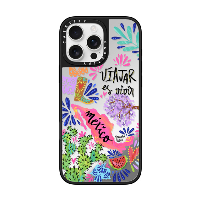 Nawara Studio x CASETiFY iPhone 16 Pro Max ケース Silver on Black ミラーケース MagSafe対応 México my love