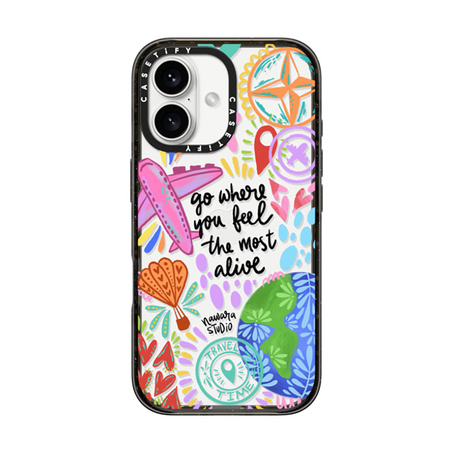 Nawara Studio x CASETiFY iPhone 16 ケース ブラック インパクトケース Travel Time