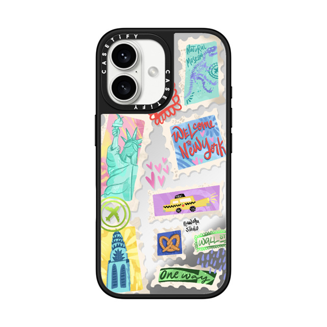 Nawara Studio x CASETiFY iPhone 16 Case Silver on Black ミラーケース MagSafe対応 Welcome to New York Nawara Studio x CASETiFY iPhone 16 Case Silver on Black ミラーケース MagSafe対応 Welcome to New York