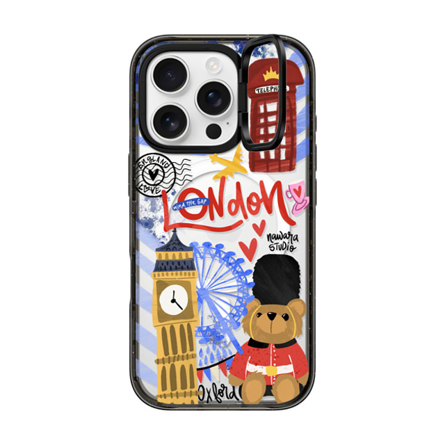 Nawara Studio x CASETiFY iPhone 16 Pro ケース ブラック インパクトリングスタンドケース MagSafe対応 London Dreams