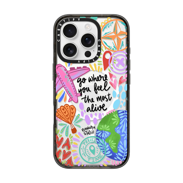 Nawara Studio x CASETiFY iPhone 16 Pro ケース ブラック インパクトケース MagSafe対応 Travel Time