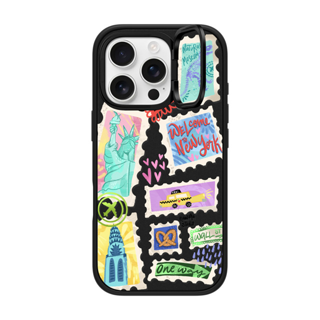 Nawara Studio x CASETiFY iPhone 16 Pro ケース マットブラック インパクトリングスタンドケース MagSafe対応 Welcome to New York