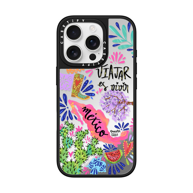 Nawara Studio x CASETiFY iPhone 16 Pro ケース Silver on Black ミラーケース MagSafe対応 México my love