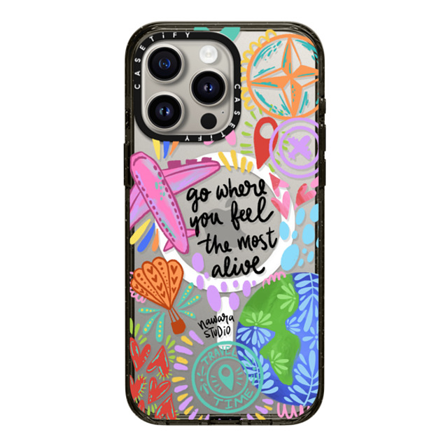 Nawara Studio x CASETiFY iPhone 15 Pro Max ケース ブラック インパクトケース MagSafe対応 Travel Time