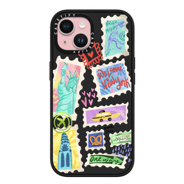 Nawara Studio x CASETiFY iPhone 15 ケース マットブラック インパクトケース MagSafe対応 Welcome to New York